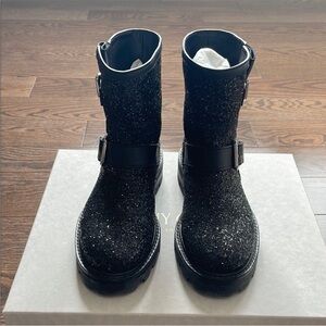 Jimmy Choo Black Glitter Moto Buckle Boots 36.5